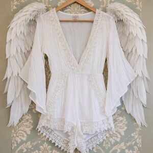 Angel Biba White Lace Trimmed Sheer Romper